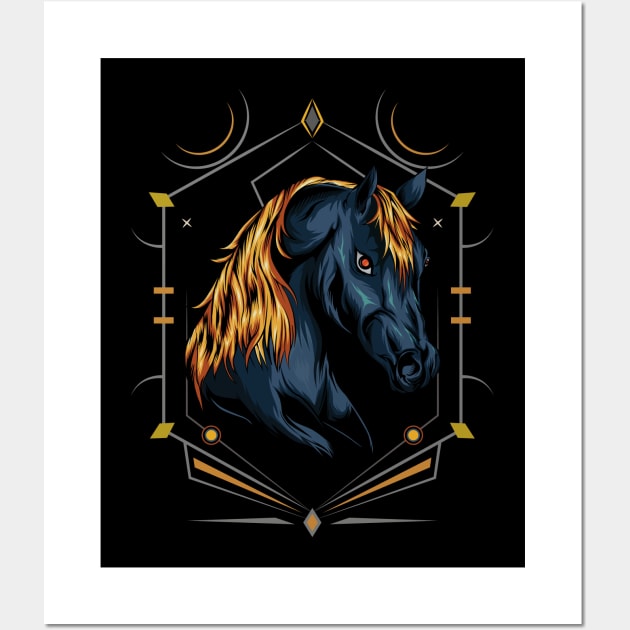 head horse illustration with ornament background Wall Art by AGORA studio